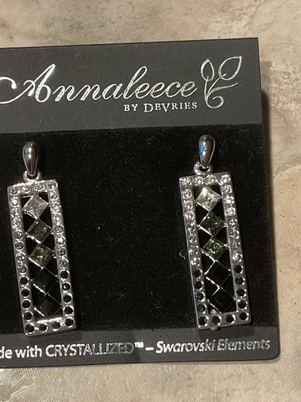 Annaleece by DeVries Black & Silver Crystal Drop Earrings